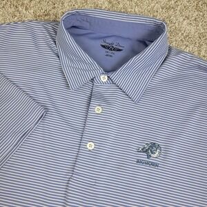 Straight Down Mens 2XL Blue White Striped Performance Stretch Golf‎ Polo SS
